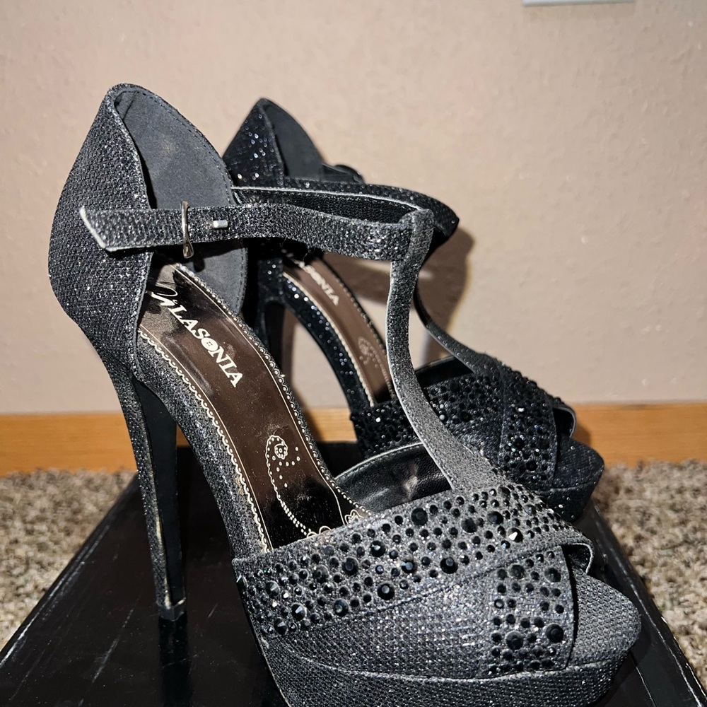 Lasonia Black Glitter Women's Heels